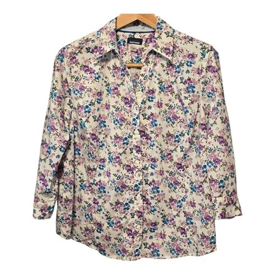 Basic Editions Floral Cottagecore Womens Plus Size XXL Top Button Up Colorful - Image 1 of 4