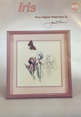 Green Apple Co. IRIS Cross Stitch Pattern Watercolors by Janet Powers 1986 - Image 1 of 2