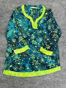 Túnica Soft Surroundings Anaisha Floral Batik Verde Manga 3/4 Cuello en V Talla PL - Imagen 1 de 9