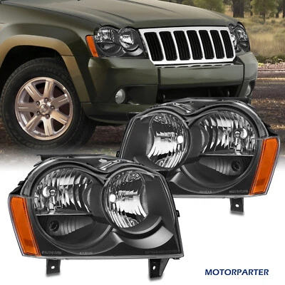 Set Black Headlights For 2005-2007 Jeep Grand Cherokee Sport Utility Left+Right - Image 1 of 4