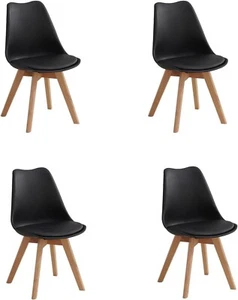 4pcs Black Dining Chairs Soft Padded Seat Kitchen Chairs with Wooden Legs - Picture 1 of 4