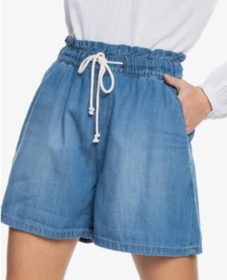 Pantalones Cortos ROXY Violeta Claro Talla L Azul Medio Lavado Cintura Alta Algodón Pantalones Cortos Denim Foto 1 de 4