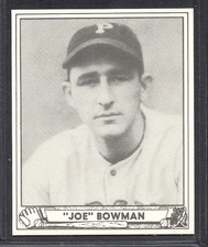 1940 Play Ball Reprint - #162 - Joe Bowman - Pittsburgh Pirates