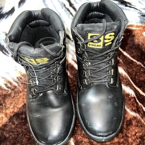Sterling black leather unisex steel toe/midsole safety boots Size 4 - Picture 1 of 7