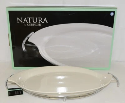 Godinger 6387 Natura 11 By 16 Inch Off White Porcelain Serving Tray With Rack - Image 1 of 4