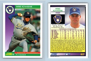 Mike Ignasiak - Brewers - #837 Score 1992 Baseball RC Trading Card