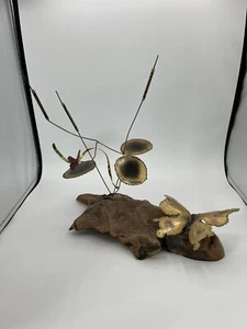 Vintage 70s Brutalist Metal Butterfly Flower Sculpture Mid Century Modern - Picture 1 of 5