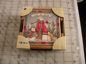 Coasters Absorbent Ceramic Stone Let it Snow Snowman Box Set of 4 Christmas New - Picture 1 of 2