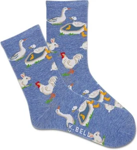 K. Bell Women's Farm Animals Crew Socks 1 Pair, Light Blue, Women's 9-11 - Picture 1 of 1