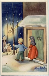Serie Completa di 6 cartoline Bambini Buon Natale PC Circa 1940 4 - Imagen 1 de 6