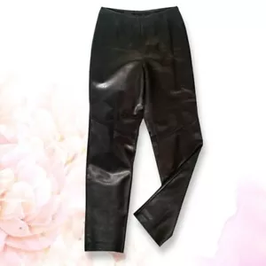 Vintage Danier Leather Pants Sz 6 90s Y2K High Waisted Black Trouser Womens - Picture 1 of 7