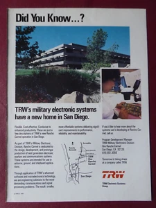 10/1984 PUB TRW MILITRAY ELECTRONICS SAN DIEGO RANCHO CARMEL ORIGINAL AD - Imagen 1 de 1