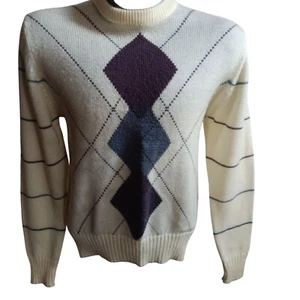 Vintage 80s Sweater Medium mens Acrylic Pullover Argyle Union Bay New Wave Prep - Picture 1 of 5