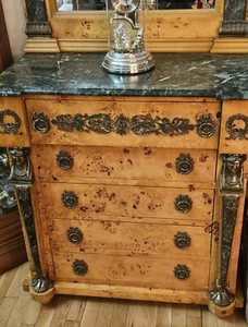 Marquetry wood chest green marble credenza bar mirror brass gold eagle sideboard - Picture 1 of 11