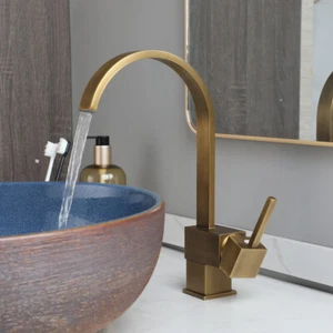Single Handle Bathroom Vessel Basin Sink Waterfall Spout Tap Mixer Antique Brass - Picture 1 of 12