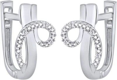 Aretes tipo argolla con remolino de diamantes naturales de 0,05 quilates en plata de ley 925 Foto 1 de 3