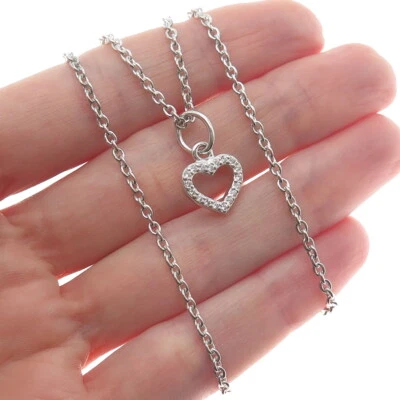 Collar de cadena PANDORA 925 de plata de ley corte redondo C Z corazón cable 16-18" Foto 1 de 4