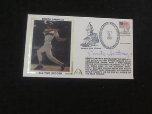 Benito Santiago Padres 1987 Autograph Signed Silk Cachet - Picture 1 of 1