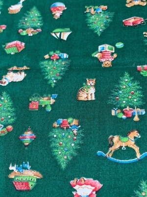 Cranston Print Works Christmas Toy & Tree Fabric 16x42" Green Cotton - Image 1 of 4