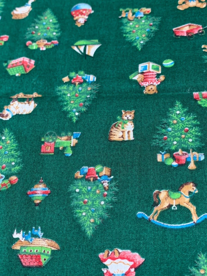 Cranston Print Works Christmas Toy & Tree Fabric 16x42" Green Cotton - Image 1 of 4