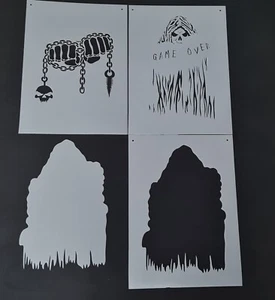 A5 Size Airbrush Stencil Game Over SKULLS ZOMBIES DEATH SKELETON Step by Step - Picture 1 of 11