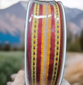 Deep Red, Chartreuse,gold Wired Acetate ribbon 1" By 25M/ 82FT made in France - Picture 1 of 4