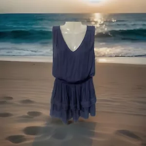 Do+Be Sleeveless Mini Dress Tiered Ruffle V-Neck Navy Blue Satin Sleeveless S - Picture 1 of 10