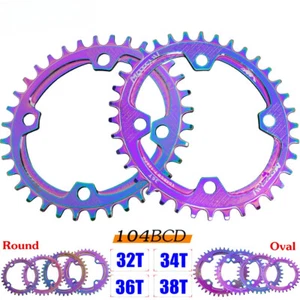104BCD Round Oval Sprockets MTB Bicycle Narrow Wide Chainrings 32T 34T 36T 38T - Picture 1 of 38