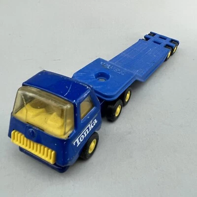 Vintage Tonka Blue Metal Truck Plastic Semi Truck Flat Bed Lowboy Trailer 811706 - Image 1 of 4