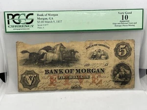 Bank Of Morgan, Georgia $5 March 9 1857 PCGS VG10 Apparent - Picture 1 of 4