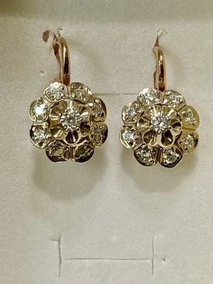 ROSE 585 K GOLD AND WHITE GOLD 14 k , Natural DIAMOND EARRINGS - Image 1 of 4