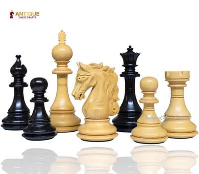 4.5” Shera Series Staunton Luxury Chess Pieces Only Set- Ebony/Boxwood - Image 1 of 4