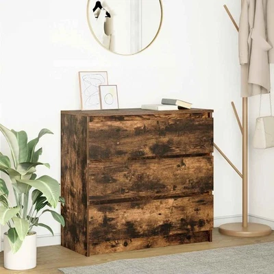 Sideboard Smoked Oak 80x35x76 cm Engineered Wood 3-Drawer Storage Slim Cabinet - Image 1 of 4