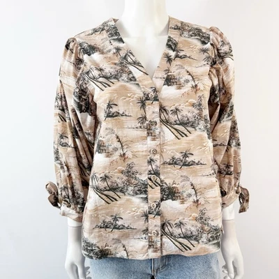 Camisa Top Cara Marrón Hawaiana Aloha Talla S Abotonada Informal Playa Verano Cara Foto 1 de 4