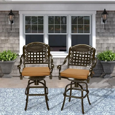 Outdoor Patio Swivel Bar Stools Set of 2, Cast Aluminum Bar Height Bistro Chairs - Image 1 of 4