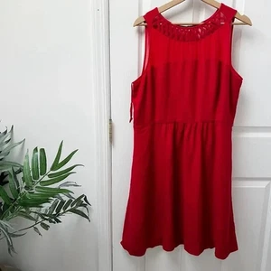 Vestido midi Anthropologie Maeve sin mangas rojo cuello celosía mezcla de algodón talla 16 - Imagen 1 de 7