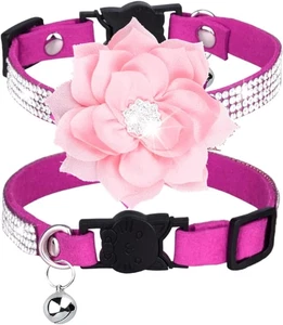 Serijoars Collares Gato, Estrás para Niña Gatos Bling Gatito Flor Rosa Caliente1 - Imagen 1 de 6