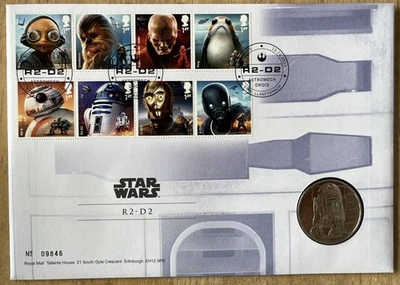 2017 GB Stamps, Commemorative Medal First Day Cover FDC - Star Wars, R2-D2 Droid - Image 1 of 2