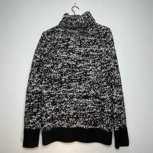 BANANA REPUBLIC Women's HEAVY Black White Turtleneck Wool Blend Sweater Size Med - Picture 1 of 7