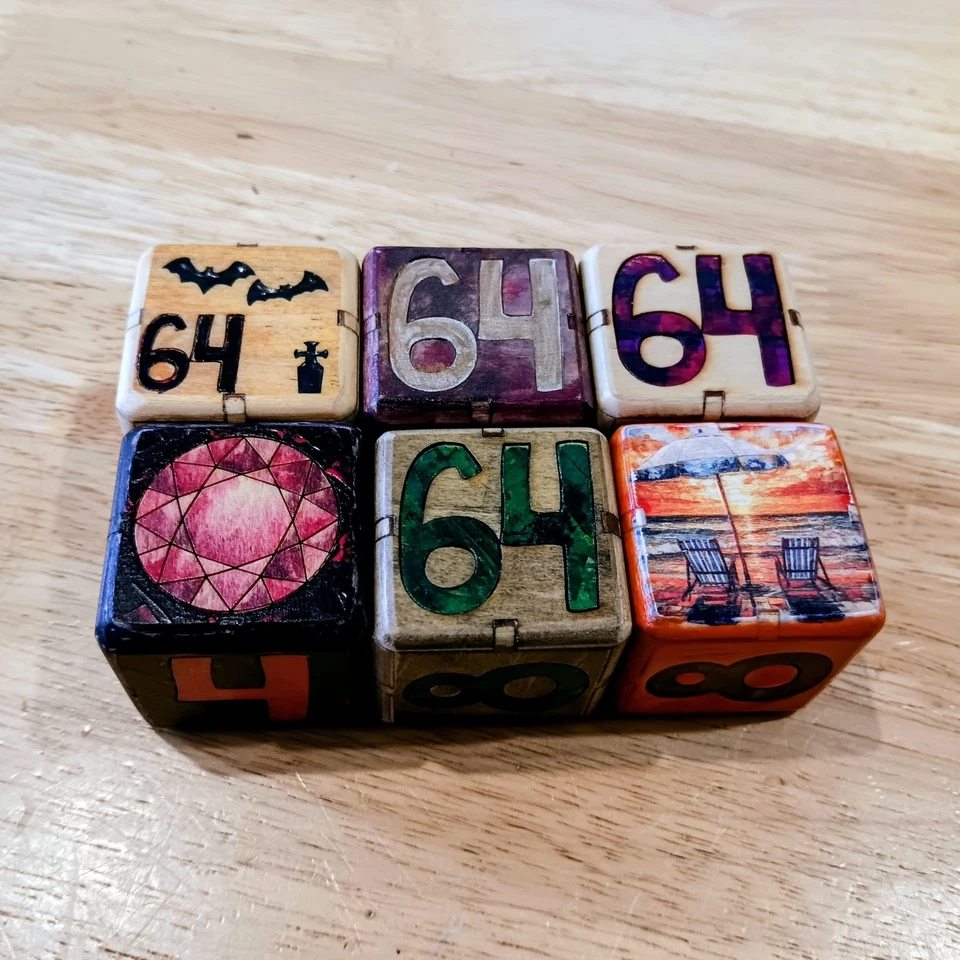 Lote de 6 cubos dobles artísticos de madera de 1 3/8 pulgadas, ¡muy bonitos! Foto 1 de 4