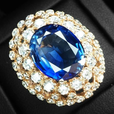 Anelli classici in argento sterling 925 con zaffiro blu reale ovale 12,90... - Immagine 1 di 4