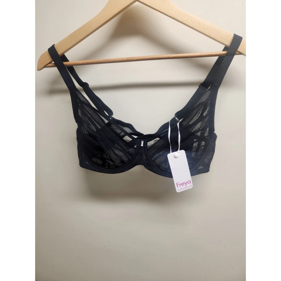 Sujetador Freya Cameo Negro Malla Transparente Balconette AA3161BLK Nuevo Con Etiquetas 34DD Foto 1 de 4