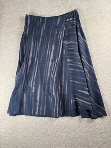 Falda Pure DKNY Mujer 14 Azul Púrpura Rayas Lino Midi Fluida Línea A Boho - Imagen 1 de 6