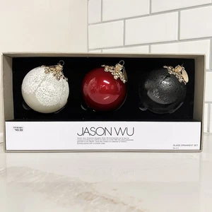 Jason Wu 3 adornos navideños de vidrio diseñador de lujo rojo negro blanco dorado encaje - Imagen 1 de 10