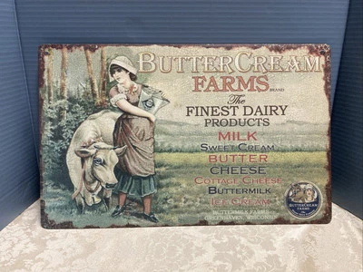 Letrero metálico Butter Cream Farms Finest Dairy Products 10X16 buen estado  Foto 1 de 4