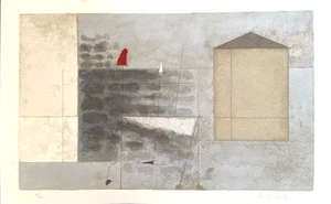 MAURO CASARIN 1999 ABSTRACT NEUTRAL PRINT LITHOGRAPH GREY red signed limited art - Picture 1 of 5