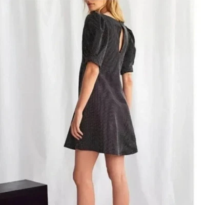 Free People Mini Dress XS Black Micro Dot Puff Sleeve Soft Goth Moody Romantic - Image 1 of 4