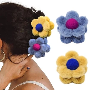 Flower Claw Clips - 2 PCs Fluffy Flower Hair Clips for Women Large Claw Clips... - Picture 1 of 6