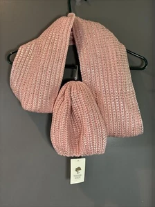 Tucker Tate Girls One Size Knit Infinity Scarf And Hat Pink Metallic Silver - Picture 1 of 6
