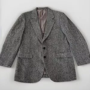Harris Tweed Sport Coat 44R Donegal Herringbone Scottish Wool Gray Black Blazer - Picture 1 of 18